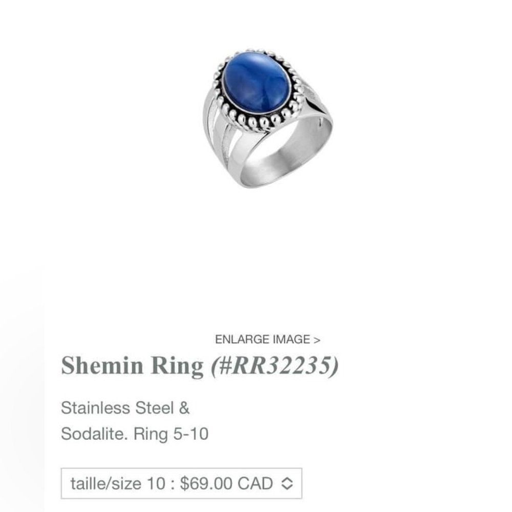 Tocara New Retired Shemin Sodalite Ring Stainless Steel Size 10